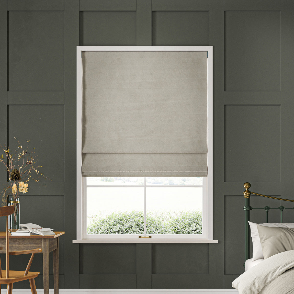William Morris Lodden Embroidery Made to Measure Roman Blind Chalk