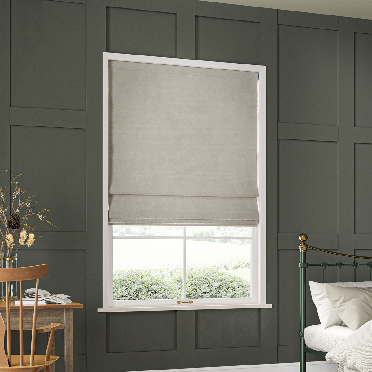 William Morris At Home Lodden Embroidery Made to Measure Roman Blind Chalk