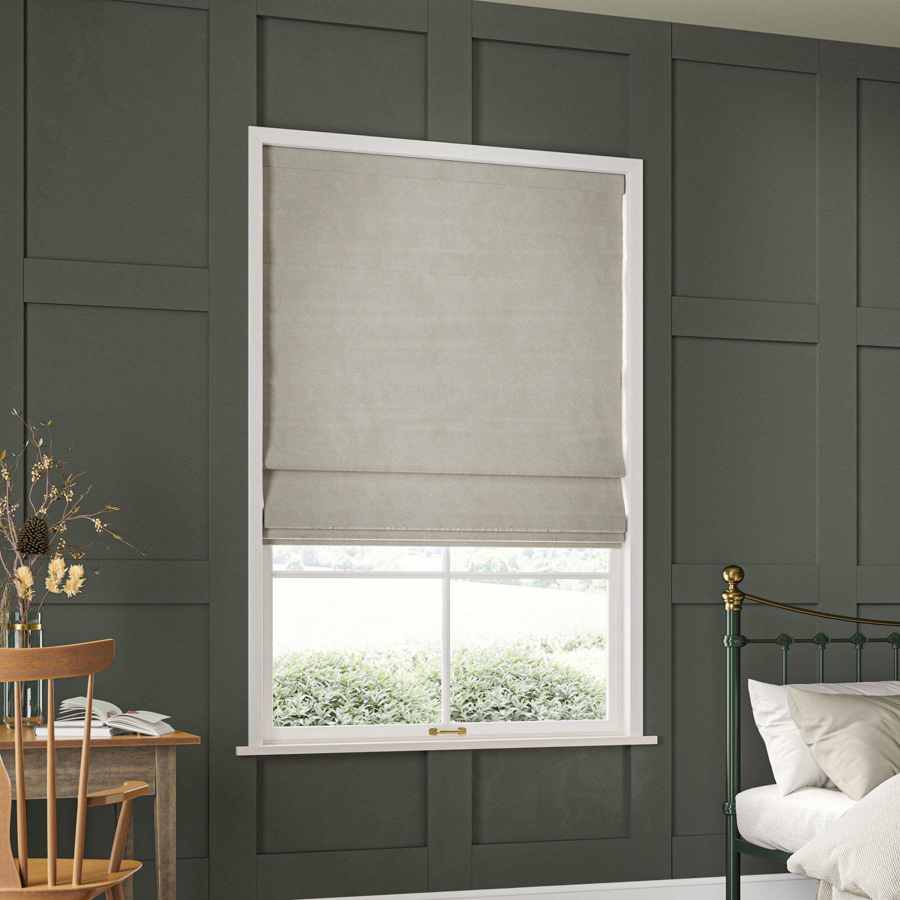 William Morris Lodden Embroidery Made to Measure Roman Blind Chalk