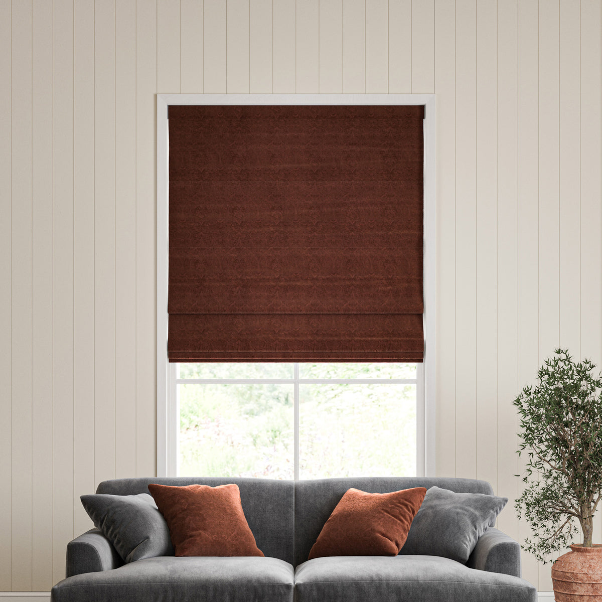 William Morris At Home Lodden Embroidery Made to Measure Roman Blind Clay