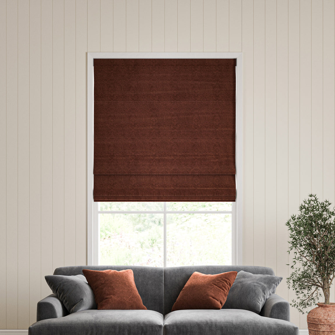 William Morris Lodden Embroidery Made to Measure Roman Blind Clay