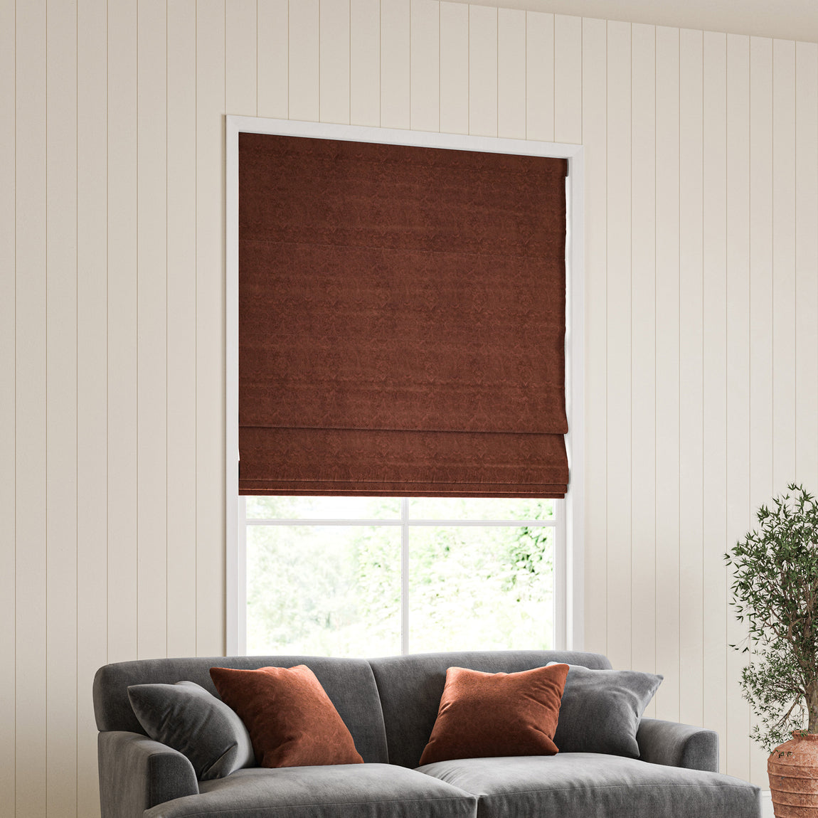 William Morris Lodden Embroidery Made to Measure Roman Blind Clay