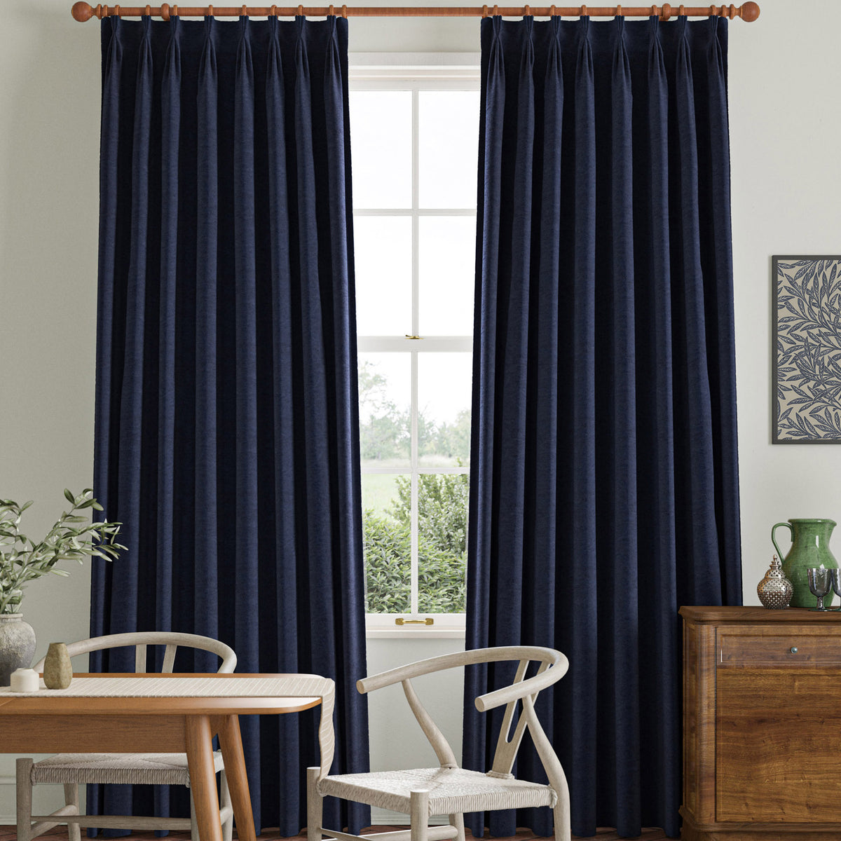 William Morris Lodden Embroidery Made to Measure Curtain Indigo