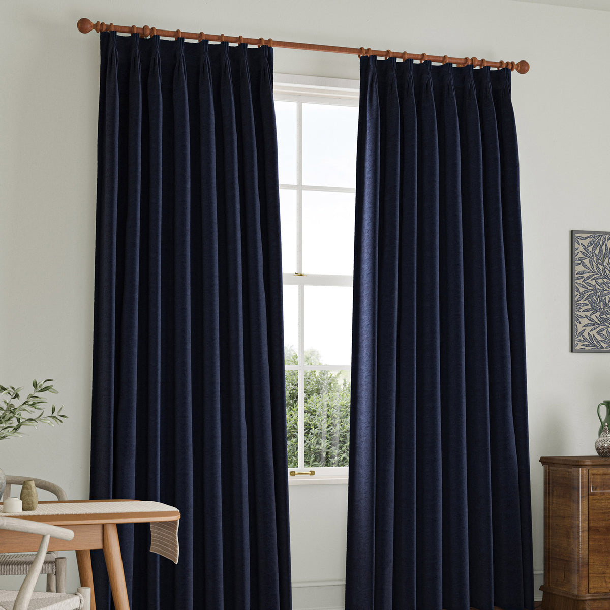 William Morris Lodden Embroidery Made to Measure Curtain Indigo