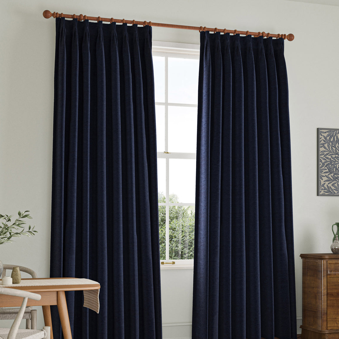 William Morris Lodden Embroidery Made to Measure Curtain Indigo