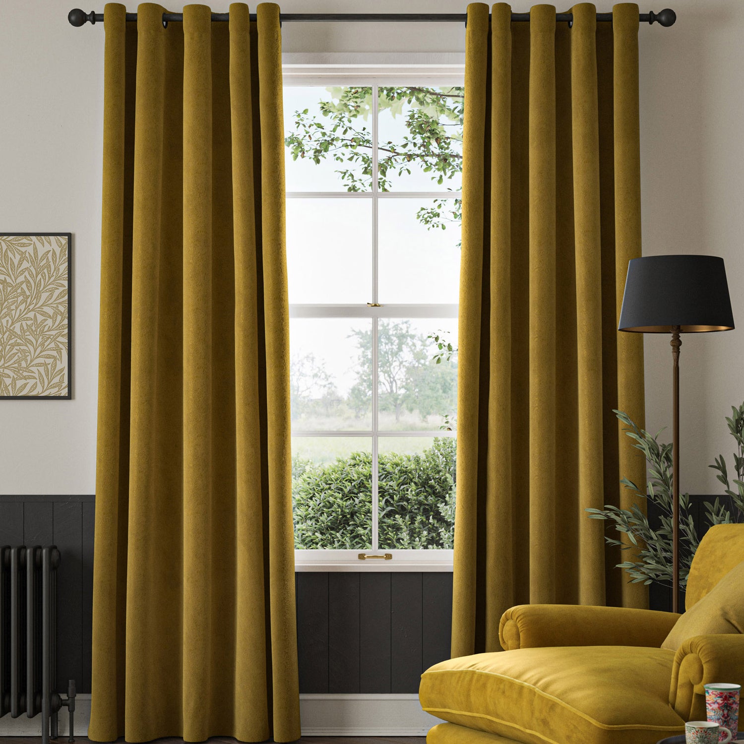 William Morris Lodden Embroidery Made to Measure Curtain Ochre