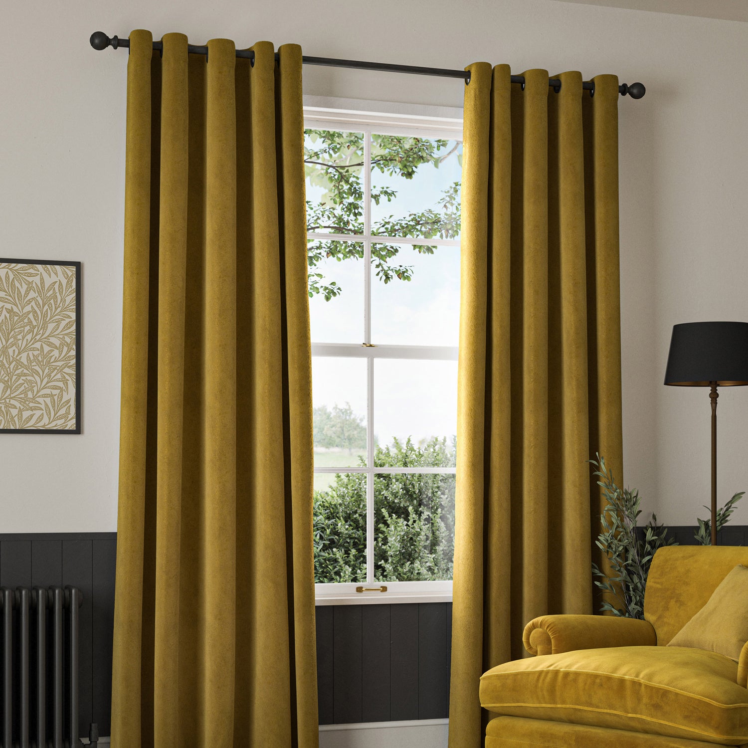 William Morris Lodden Embroidery Made to Measure Curtain Ochre