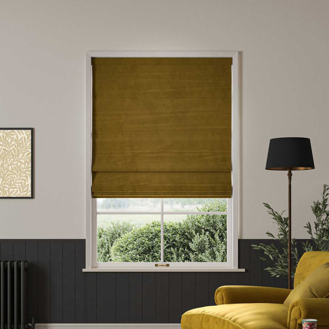 William Morris Lodden Embroidery Made to Measure Roman Blind Ochre