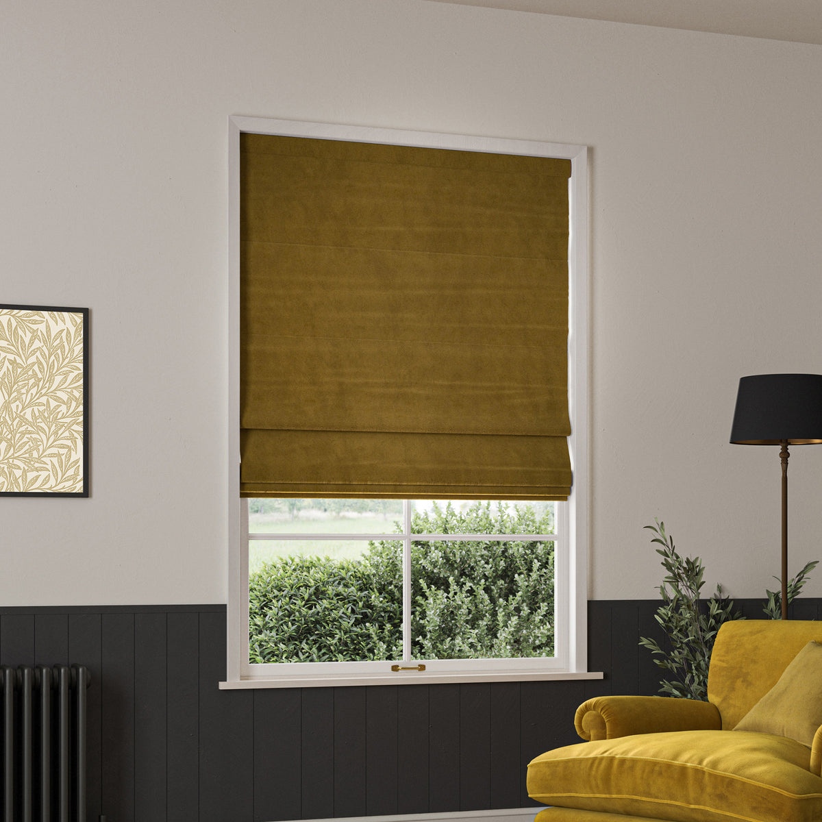 William Morris Lodden Embroidery Made to Measure Roman Blind Ochre