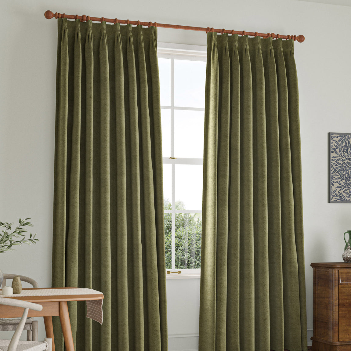 William Morris Lodden Embroidery Made to Measure Curtain Sage