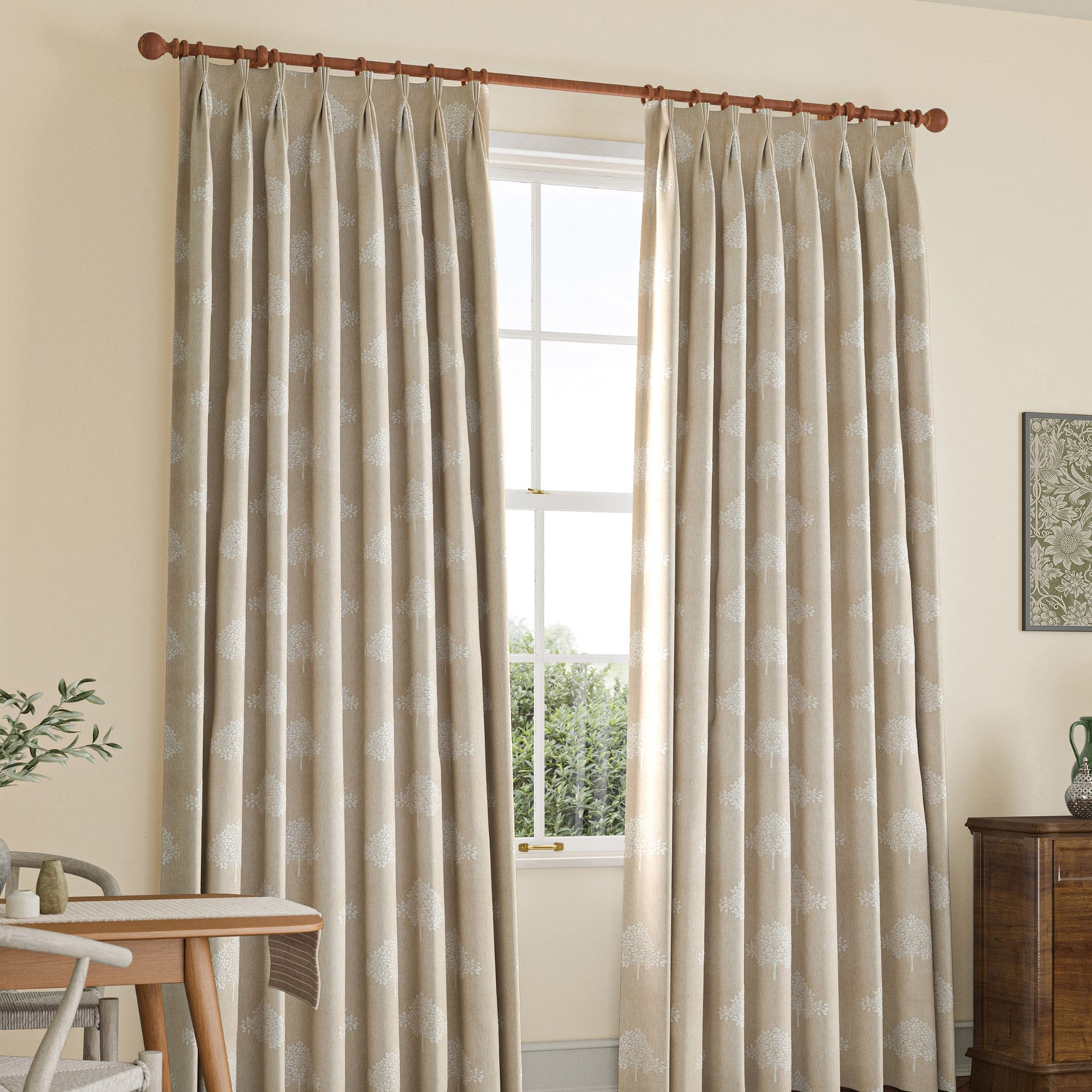 William Morris Marigold Tree Embroidery Made to Measure Curtain Chalk