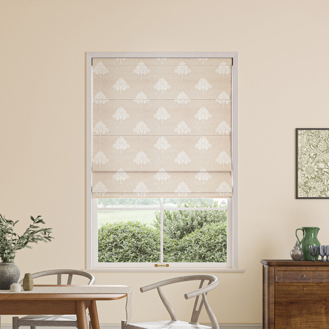 William Morris Marigold Tree Embroidery Made to Measure Roman Blind Chalk