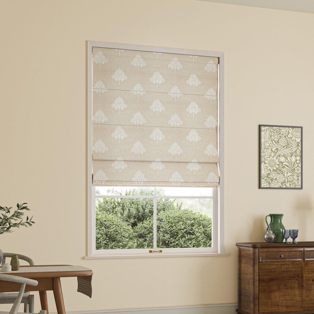 William Morris Marigold Tree Embroidery Made to Measure Roman Blind Chalk