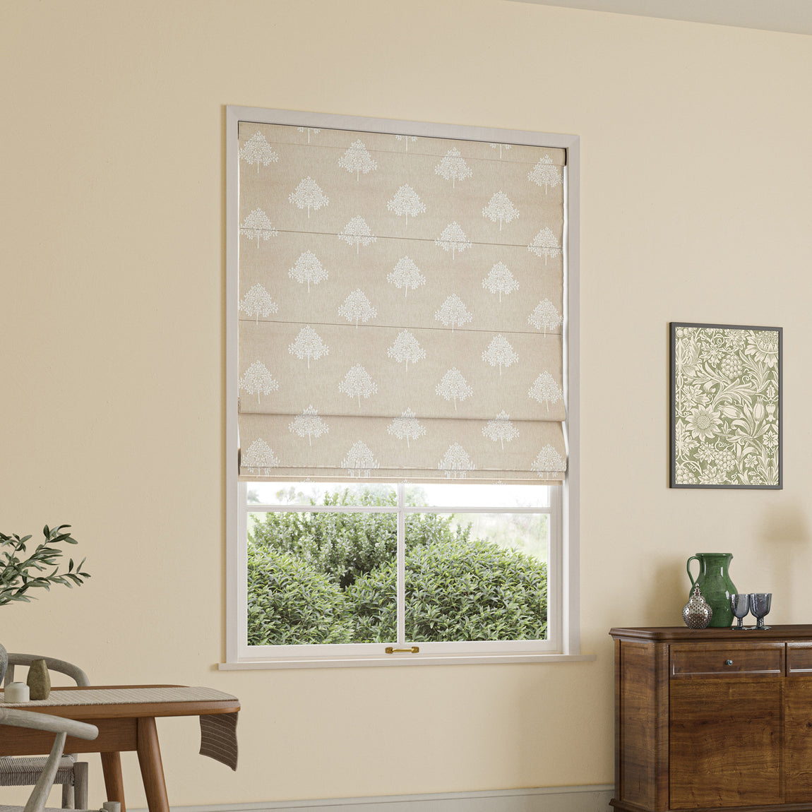 William Morris Marigold Tree Embroidery Made to Measure Roman Blind Chalk