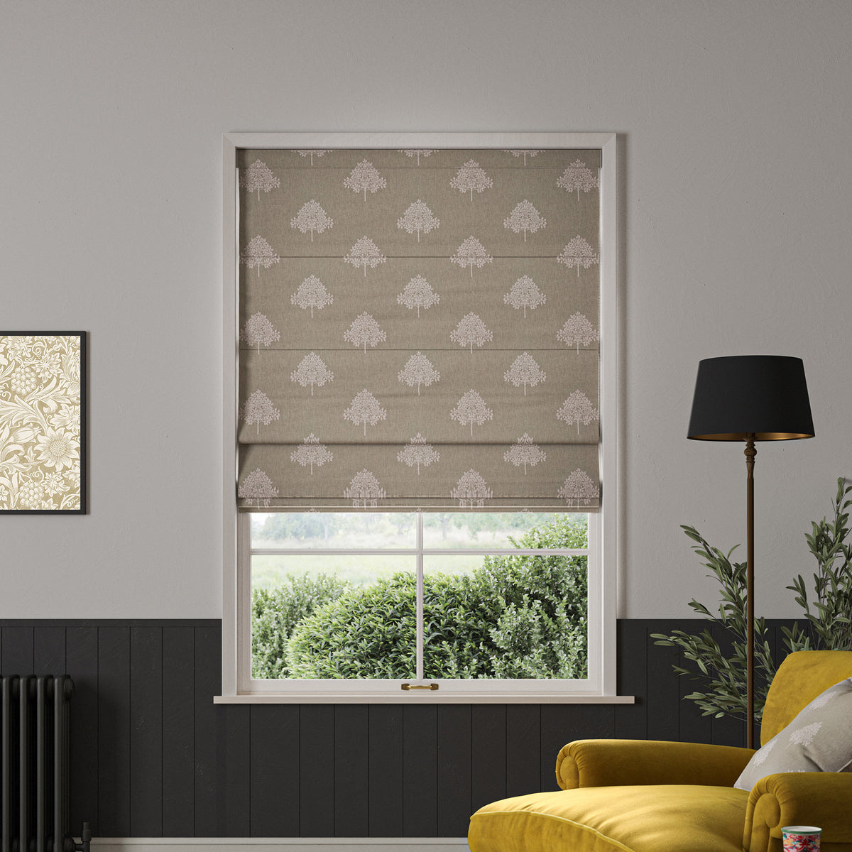 William Morris Marigold Tree Embroidery Made to Measure Roman Blind Linen