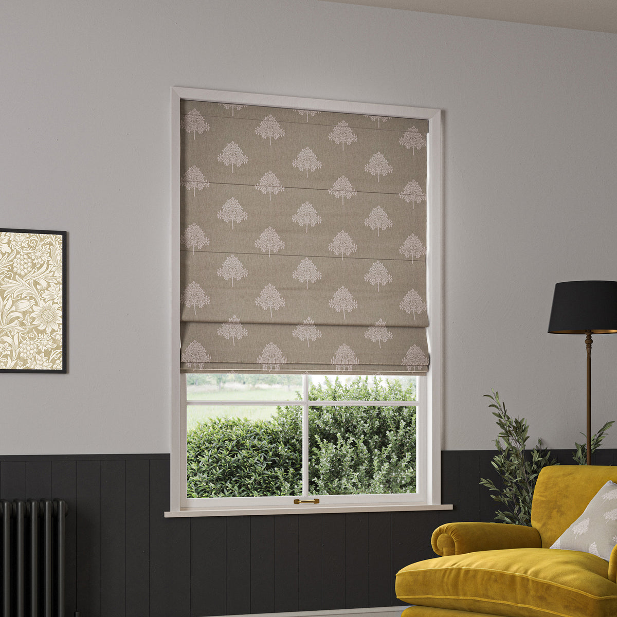 William Morris Marigold Tree Embroidery Made to Measure Roman Blind Linen