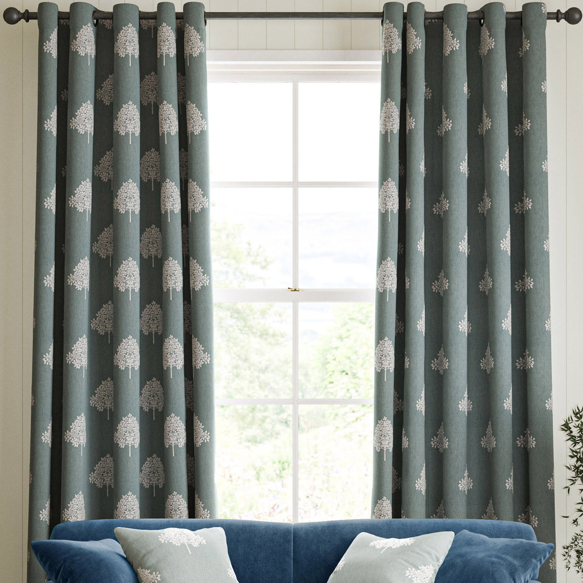 William Morris Marigold Tree Embroidery Made to Measure Curtain Woad