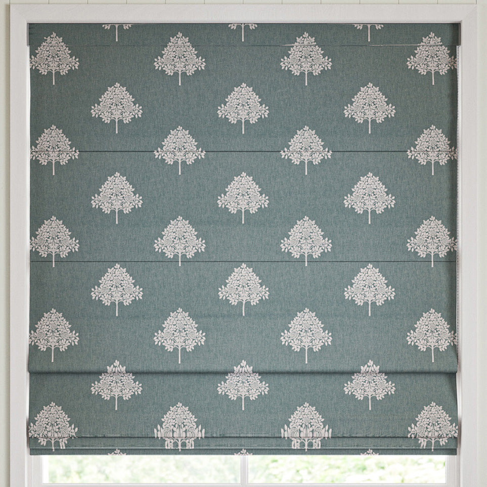 William Morris Marigold Tree Embroidery Made to Measure Roman Blind Woad