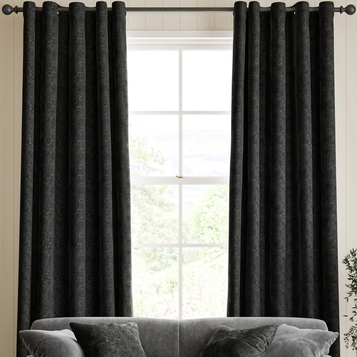 William Morris Marigold Velvet Made to Measure Curtain Charcoal