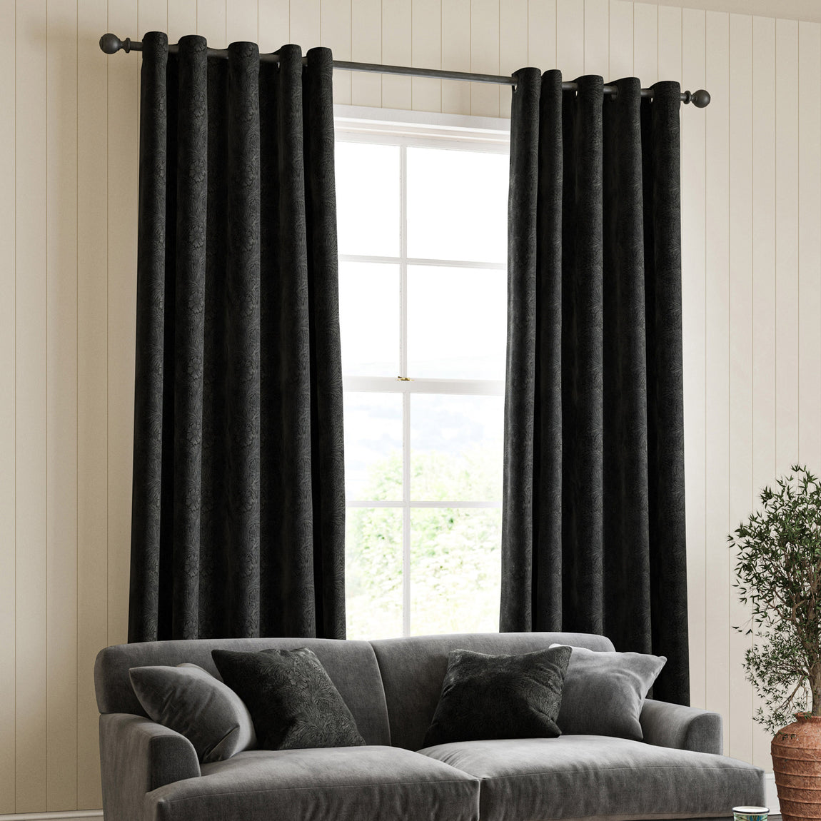 William Morris Marigold Velvet Made to Measure Curtain Charcoal