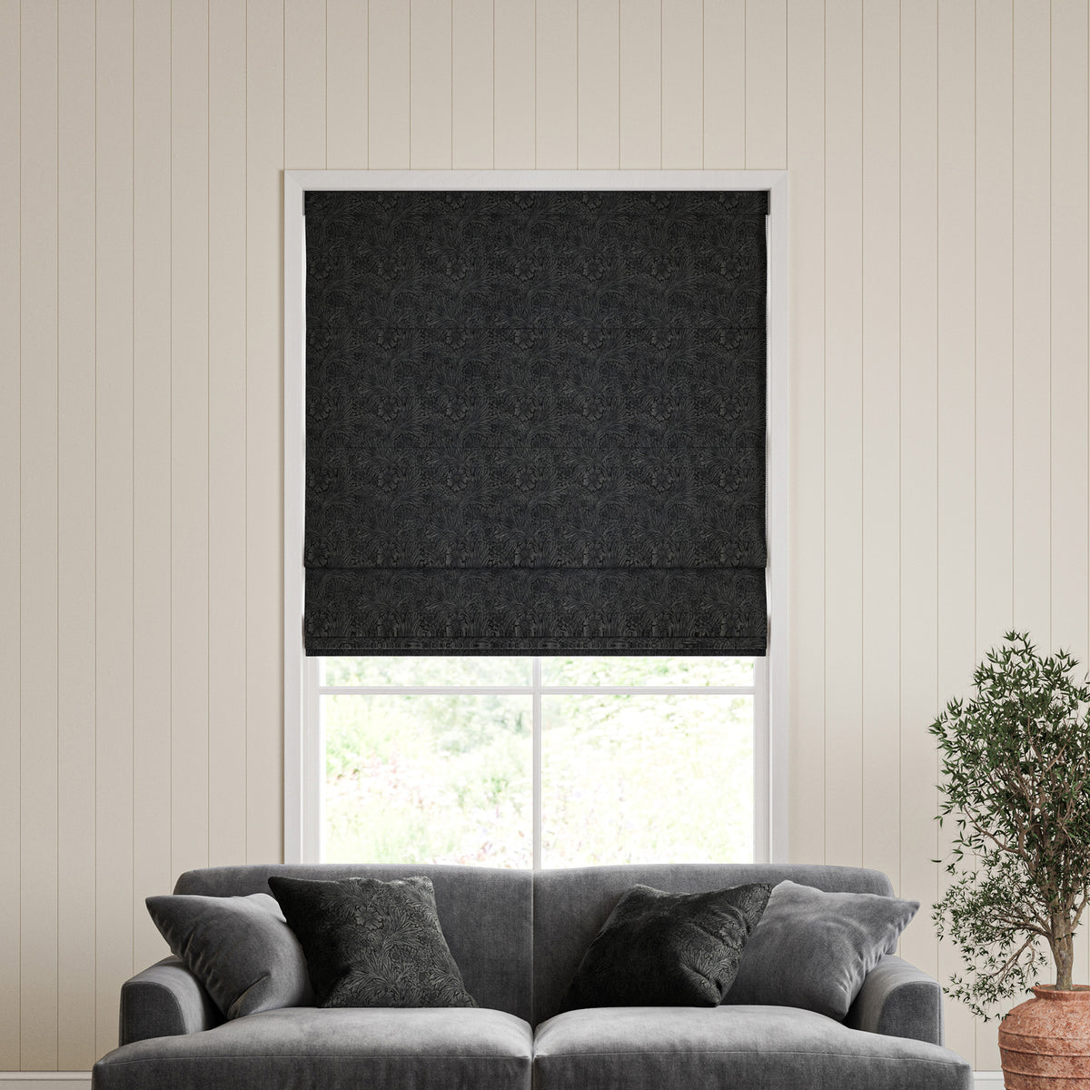 William Morris At Home Marigold Velvet Made to Measure Roman Blind Charcoal