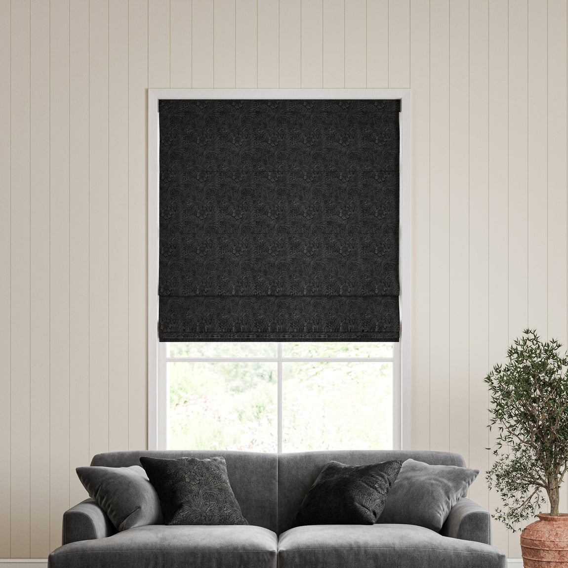 William Morris Marigold Velvet Made to Measure Roman Blind Charcoal