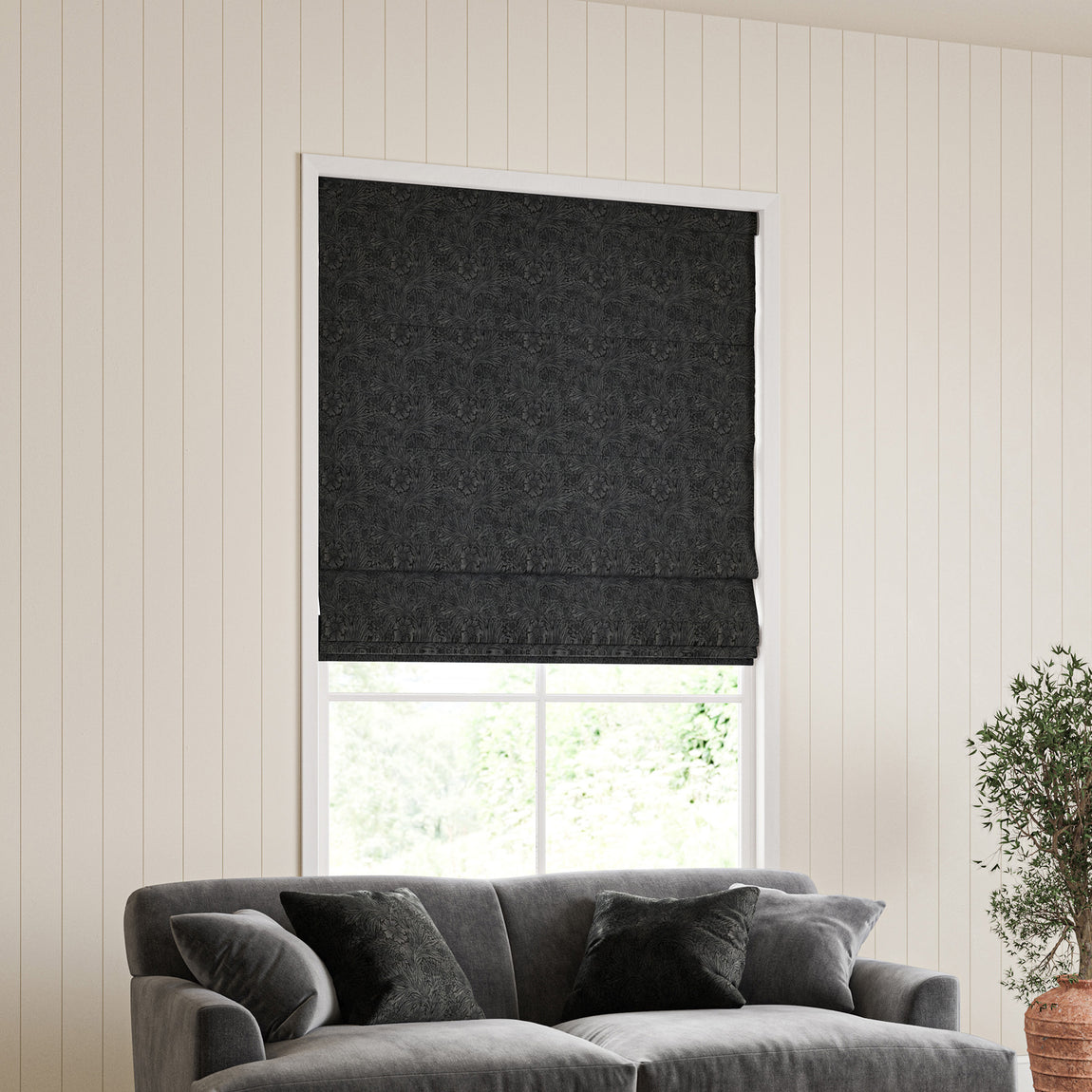 William Morris Marigold Velvet Made to Measure Roman Blind Charcoal