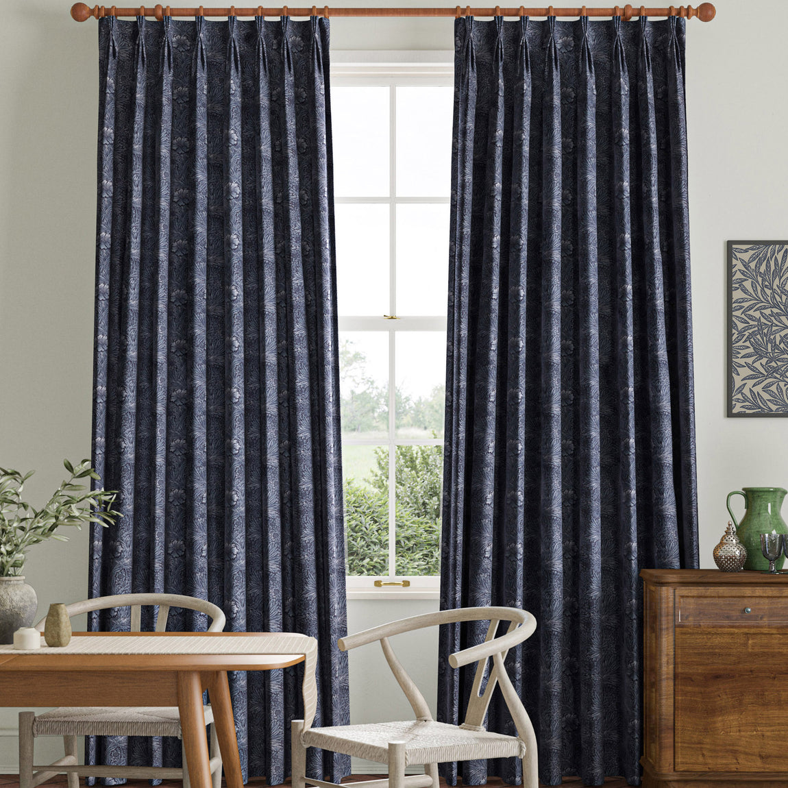 William Morris Marigold Velvet Made to Measure Curtain Indigo