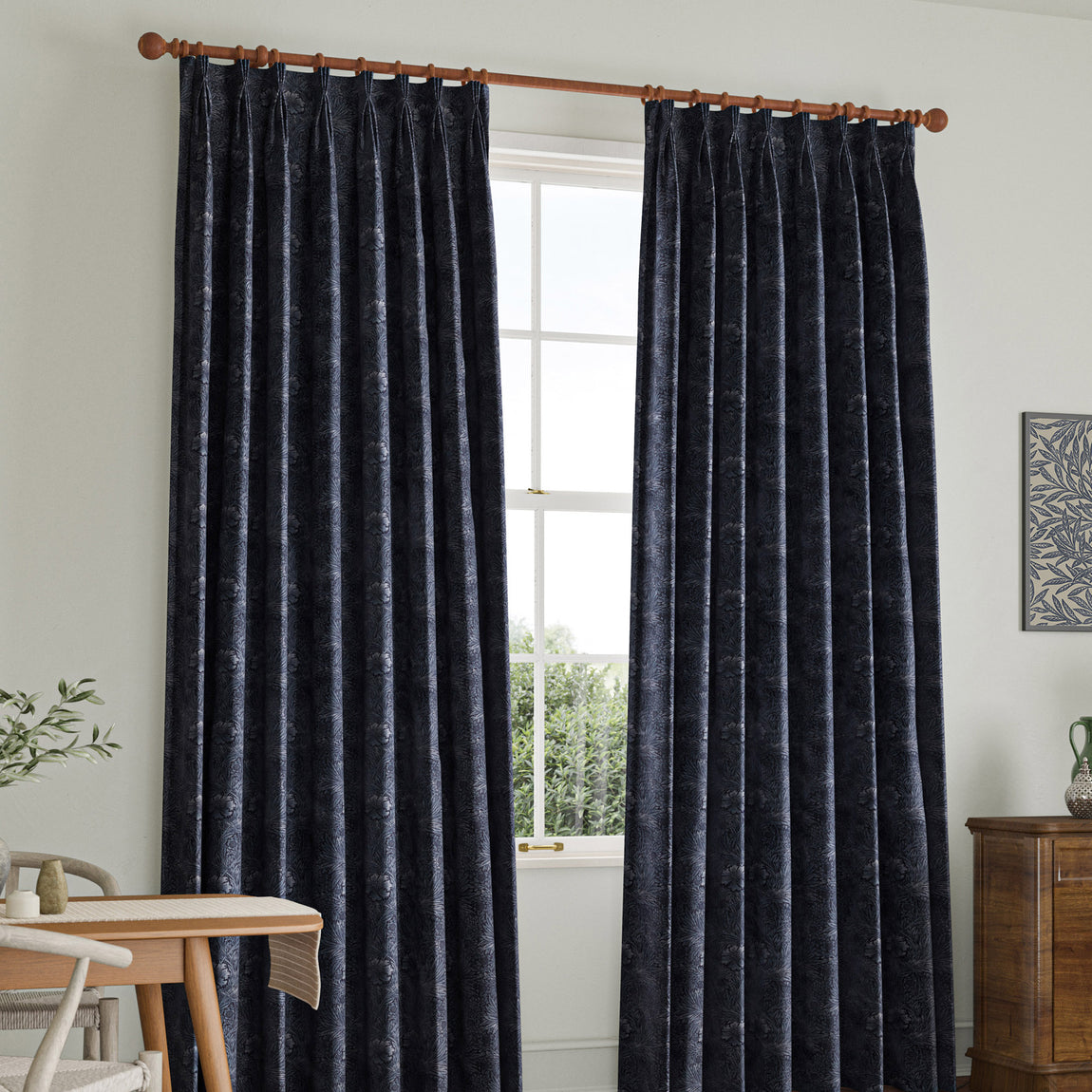 William Morris Marigold Velvet Made to Measure Curtain Indigo