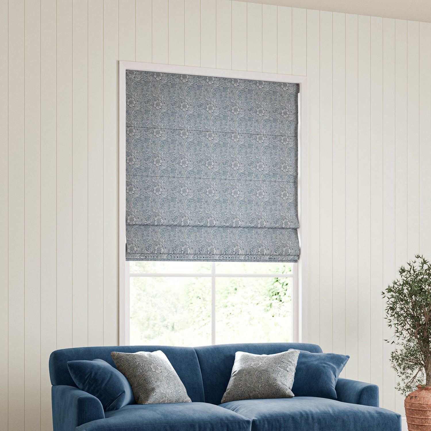 William Morris Marigold Woven Made to Measure Roman Blind Woad