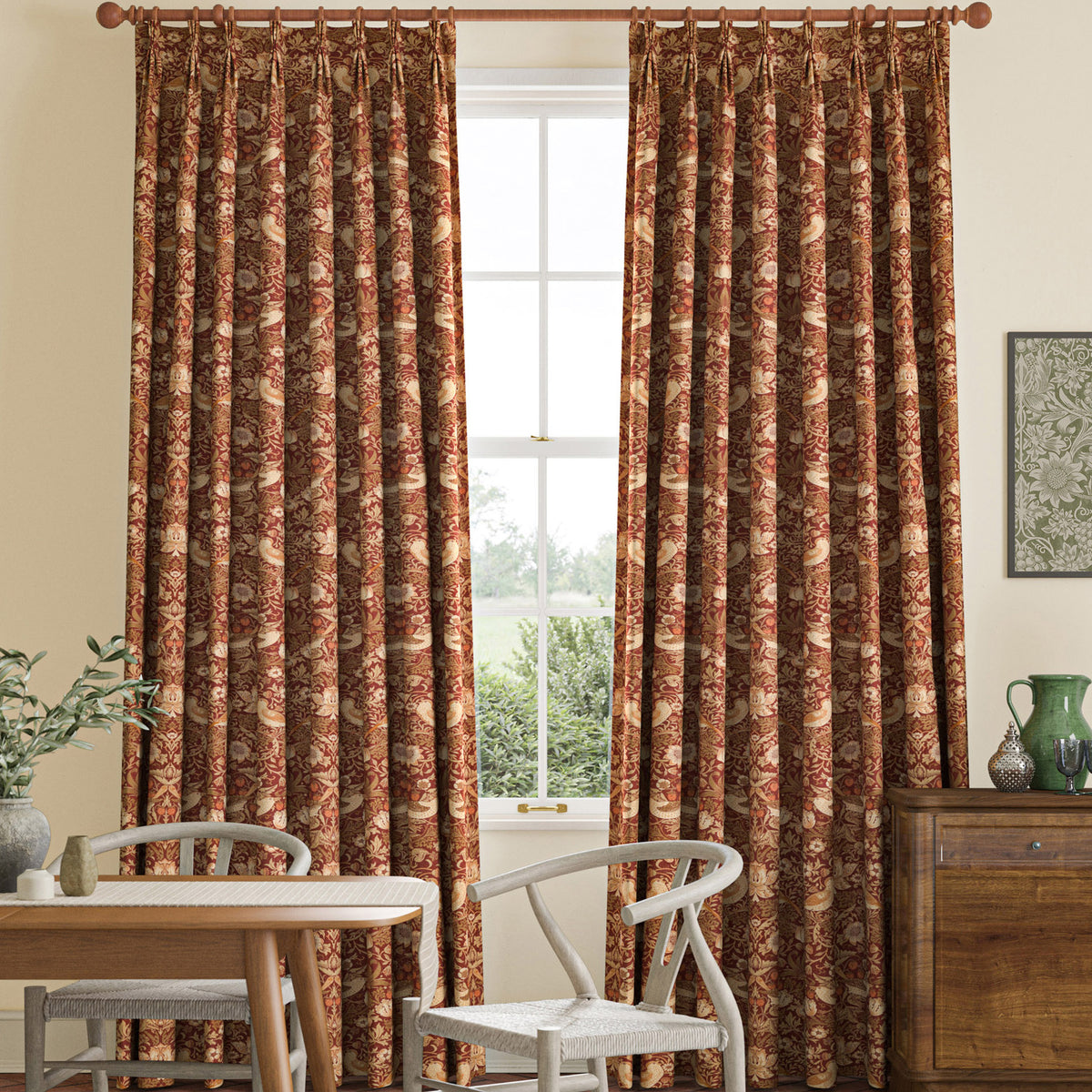 William Morris Strawberry Thief Made to Measure Curtain Madder