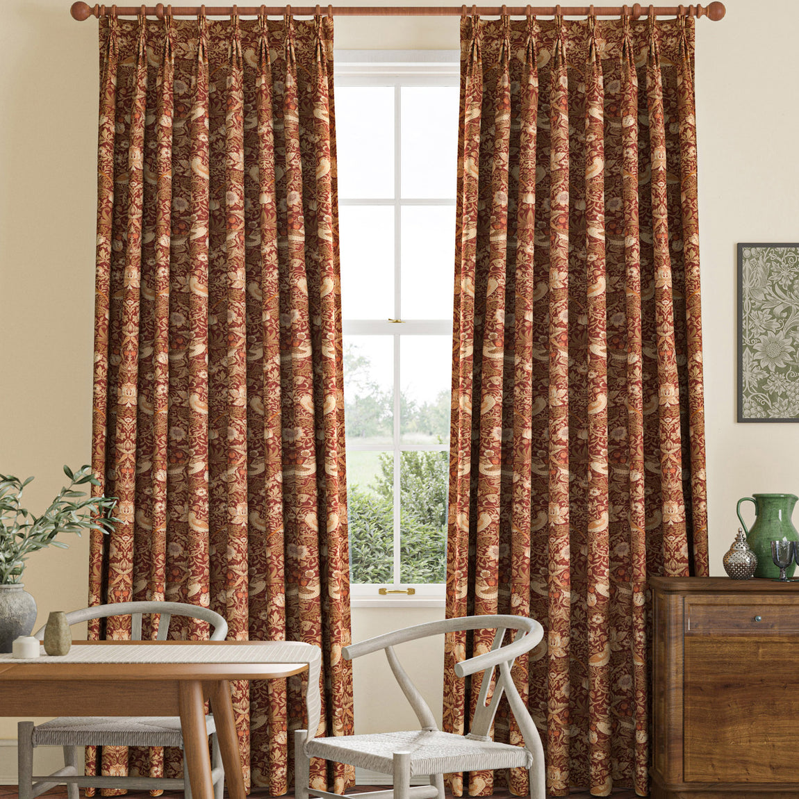 William Morris Strawberry Thief Made to Measure Curtain Madder