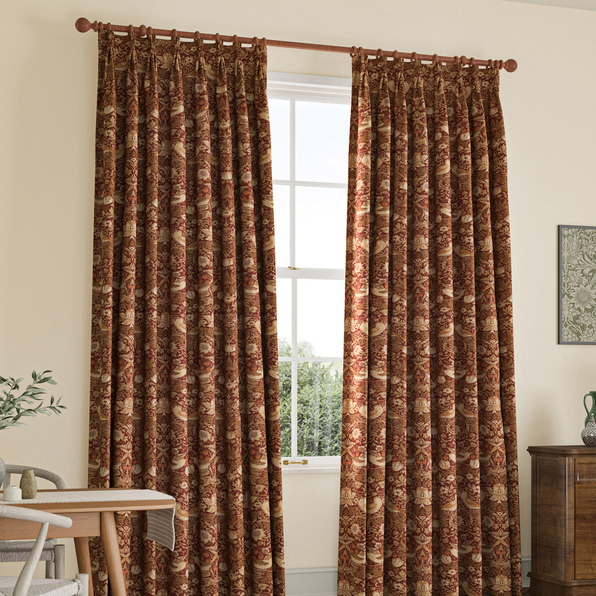 William Morris Strawberry Thief Made to Measure Curtain Madder
