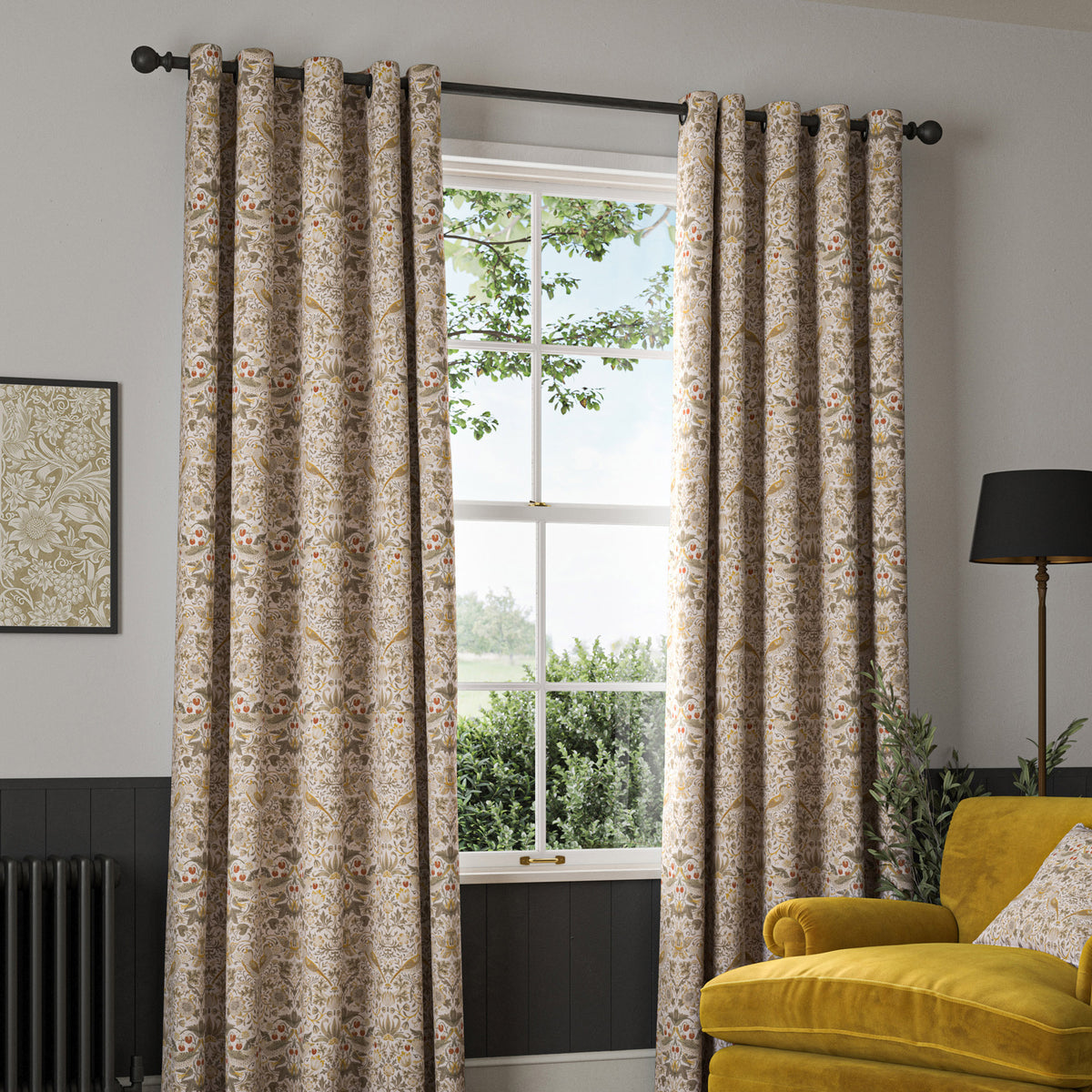 William Morris Strawberry Thief Made to Measure Curtain Ochre
