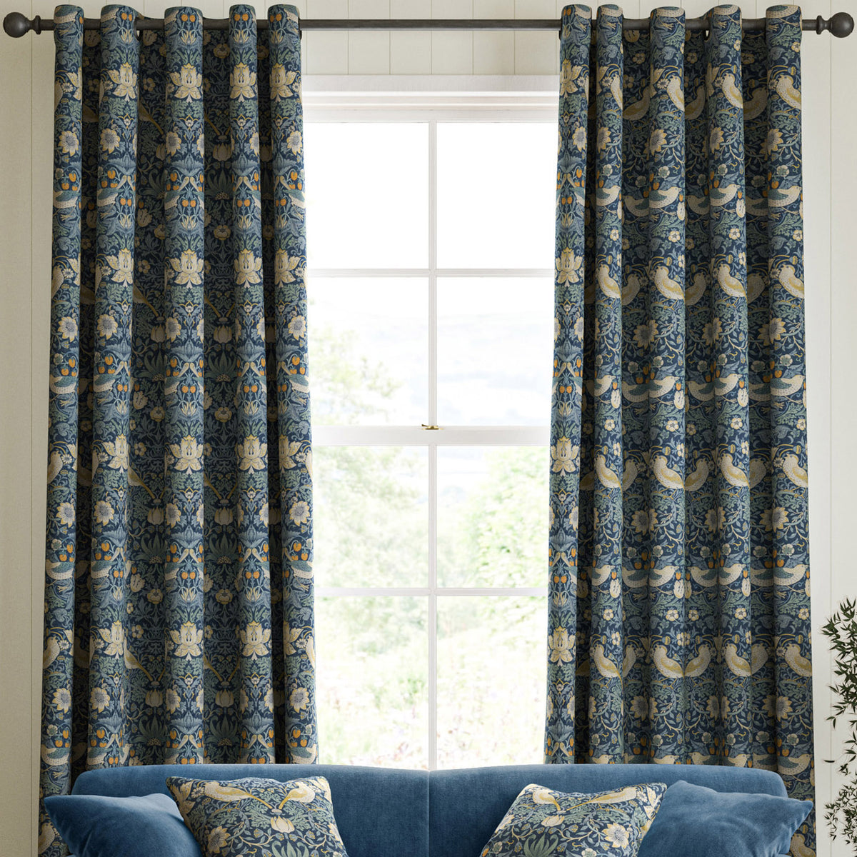 William Morris Strawberry Thief Made to Measure Curtain Woad