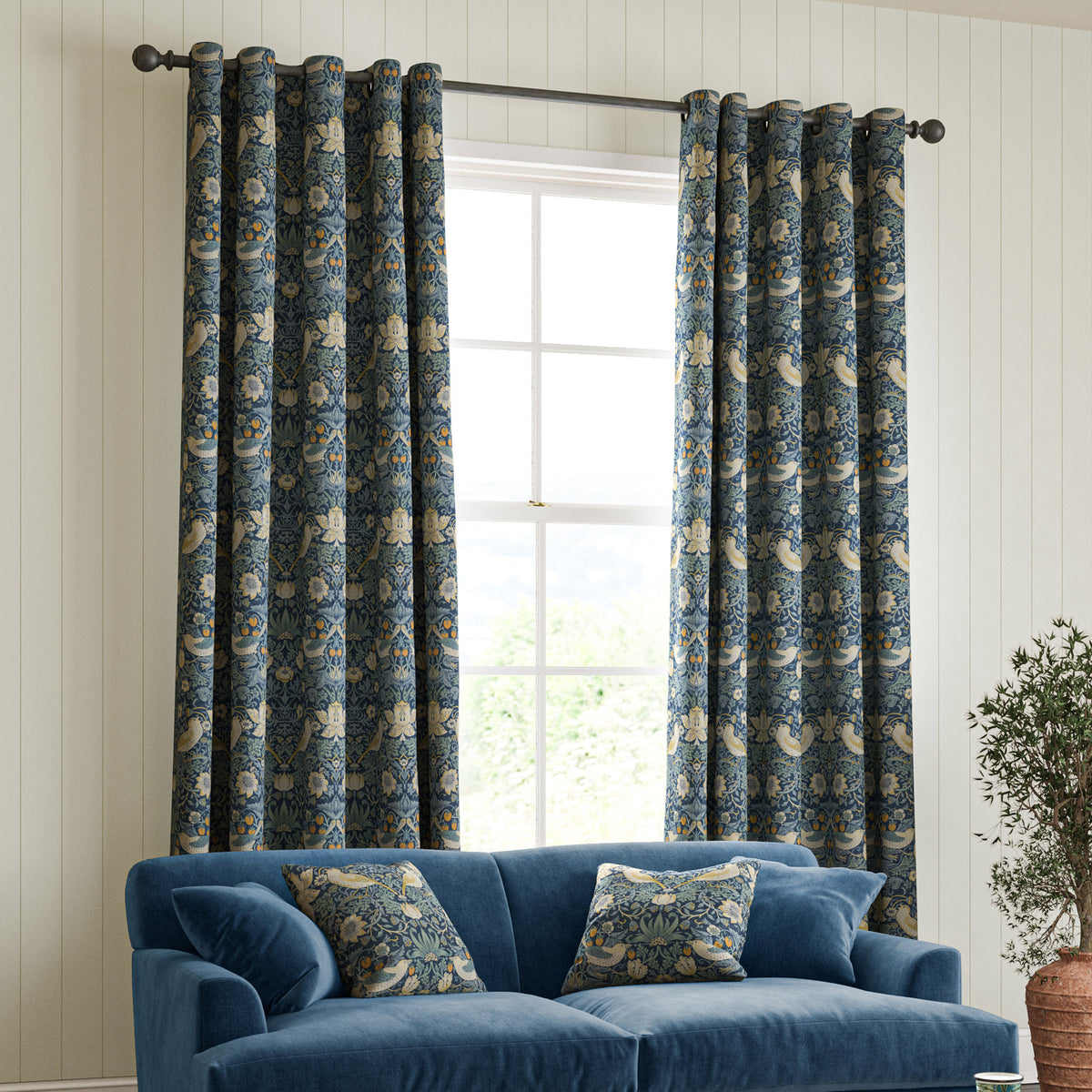 William Morris Strawberry Thief Made to Measure Curtain Woad