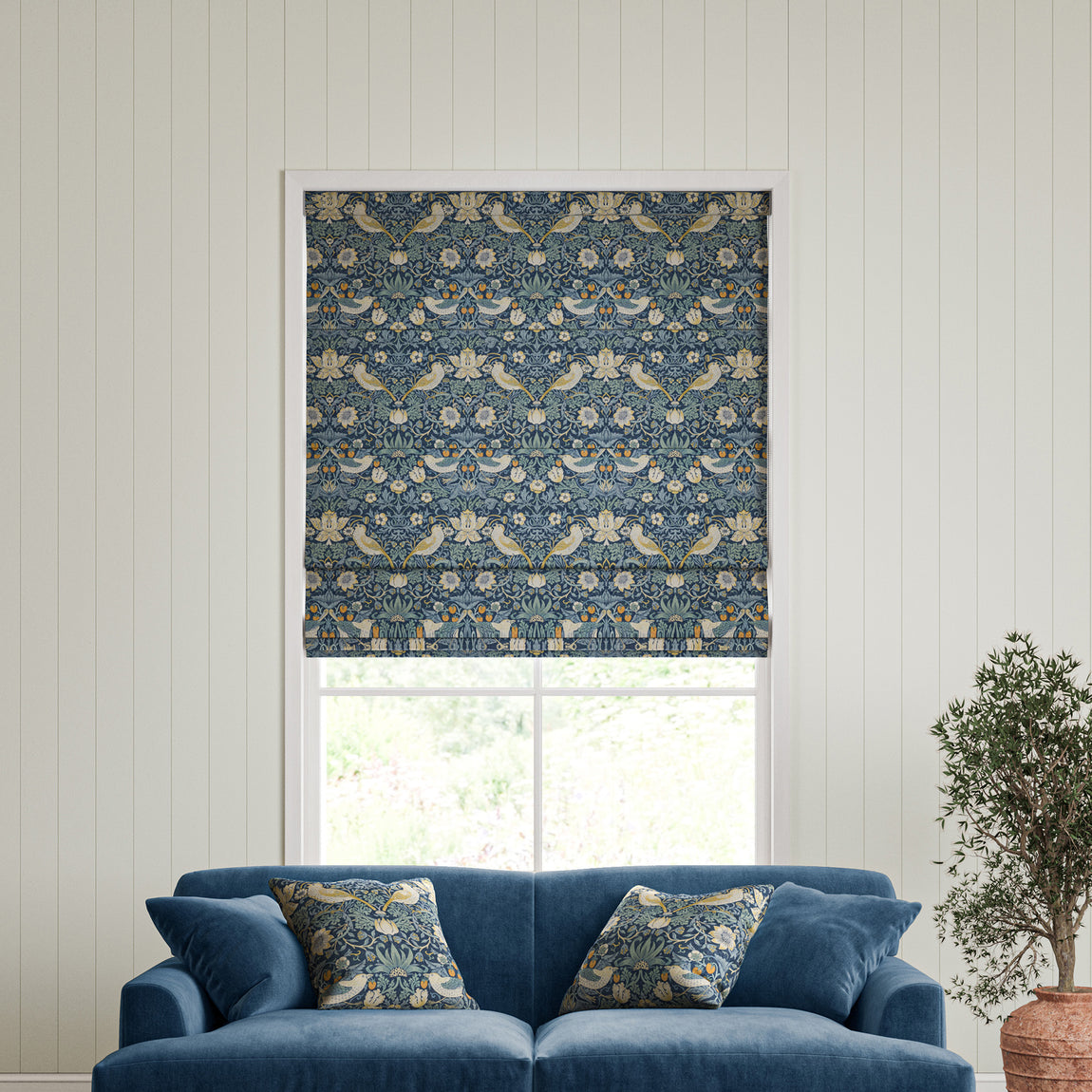 William Morris Strawberry Thief Made to Measure Roman Blind Woad