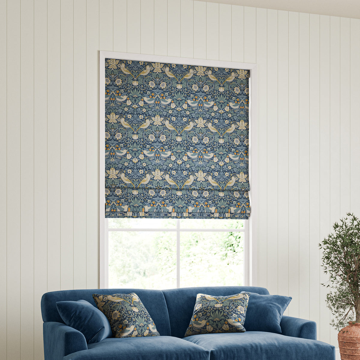 William Morris Strawberry Thief Made to Measure Roman Blind Woad