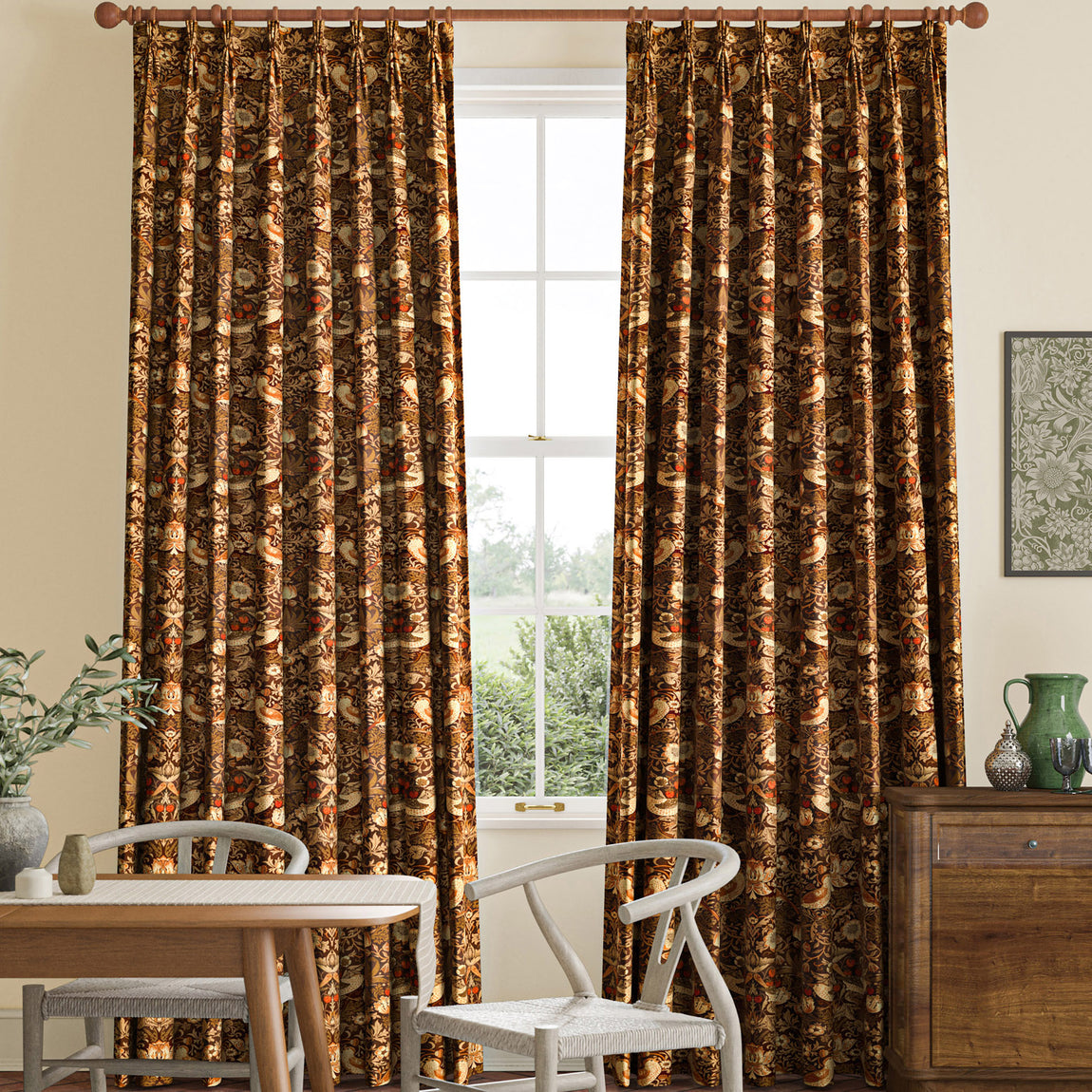 William Morris Strawberry Thief Velvet Made to Measure Curtain Acorn