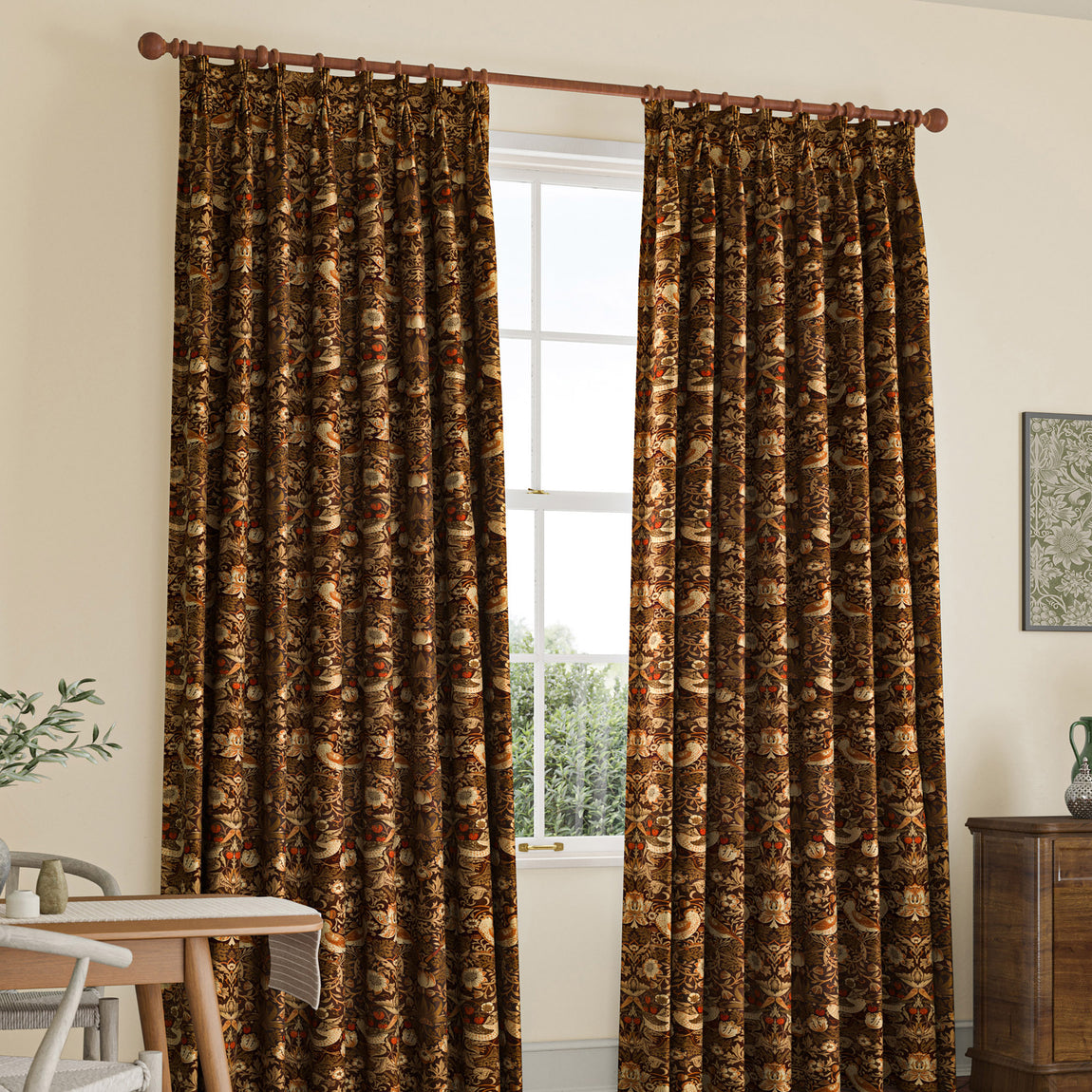 William Morris Strawberry Thief Velvet Made to Measure Curtain Acorn