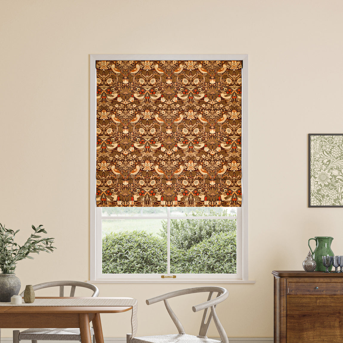 William Morris Strawberry Thief Velvet Made to Measure Roman Blind Acorn