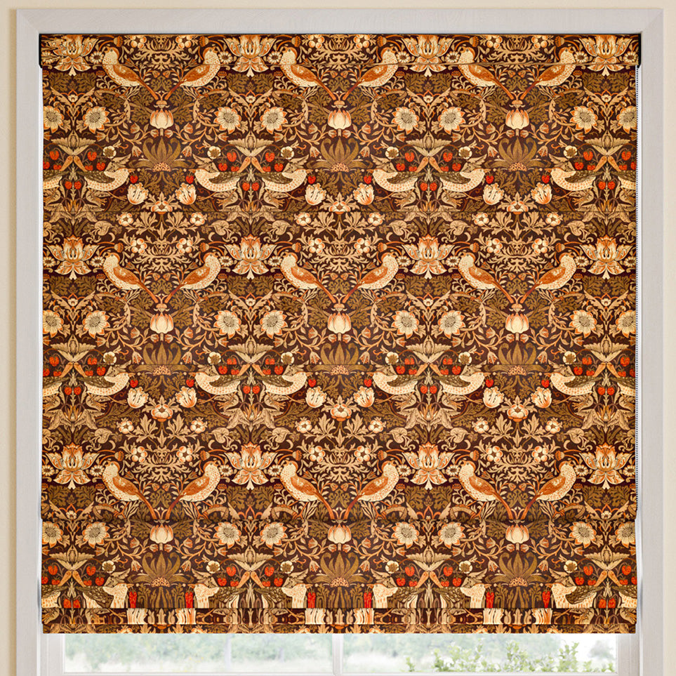 William Morris Strawberry Thief Velvet Made to Measure Roman Blind Acorn