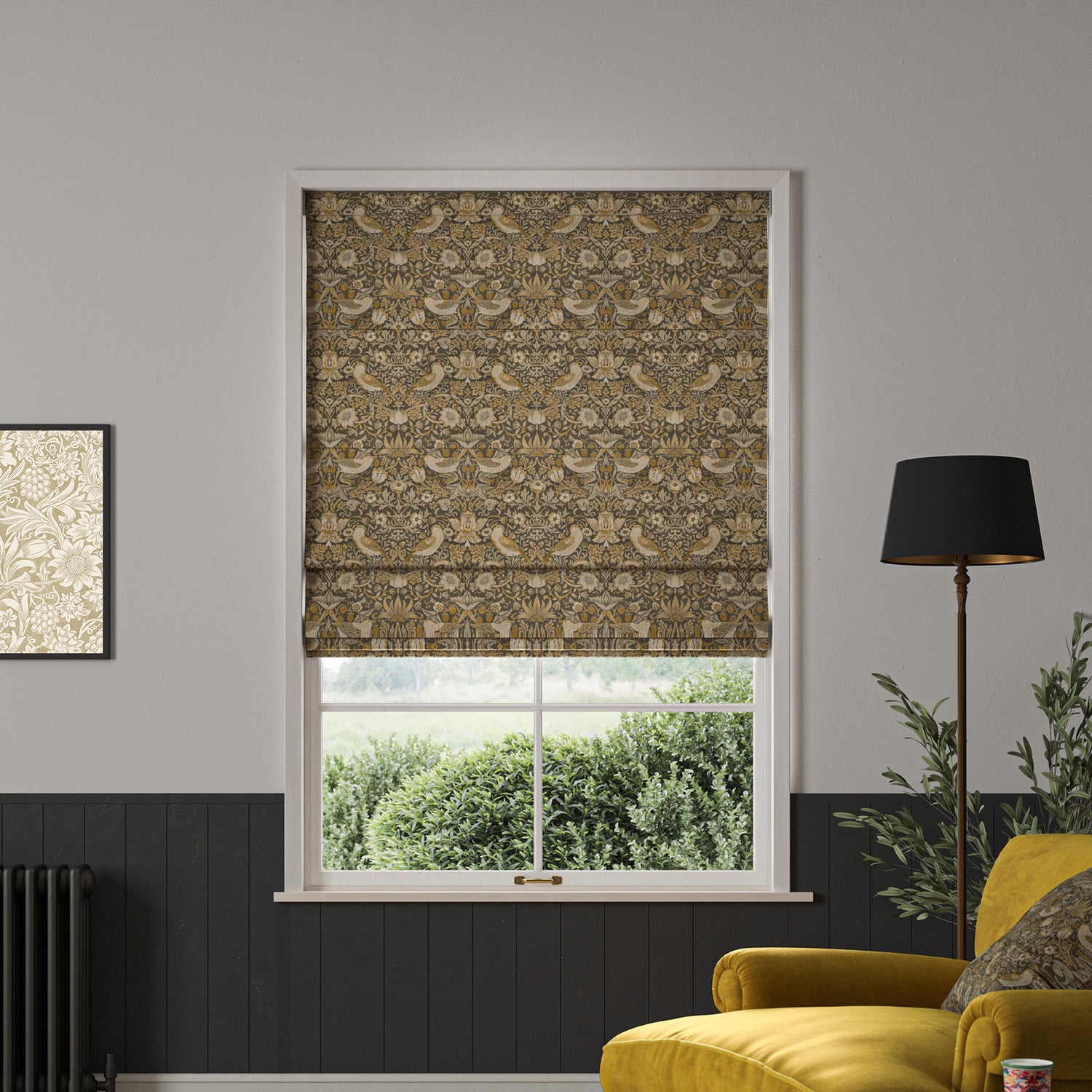 William Morris Strawberry Thief Velvet Made to Measure Roman Blind Flint