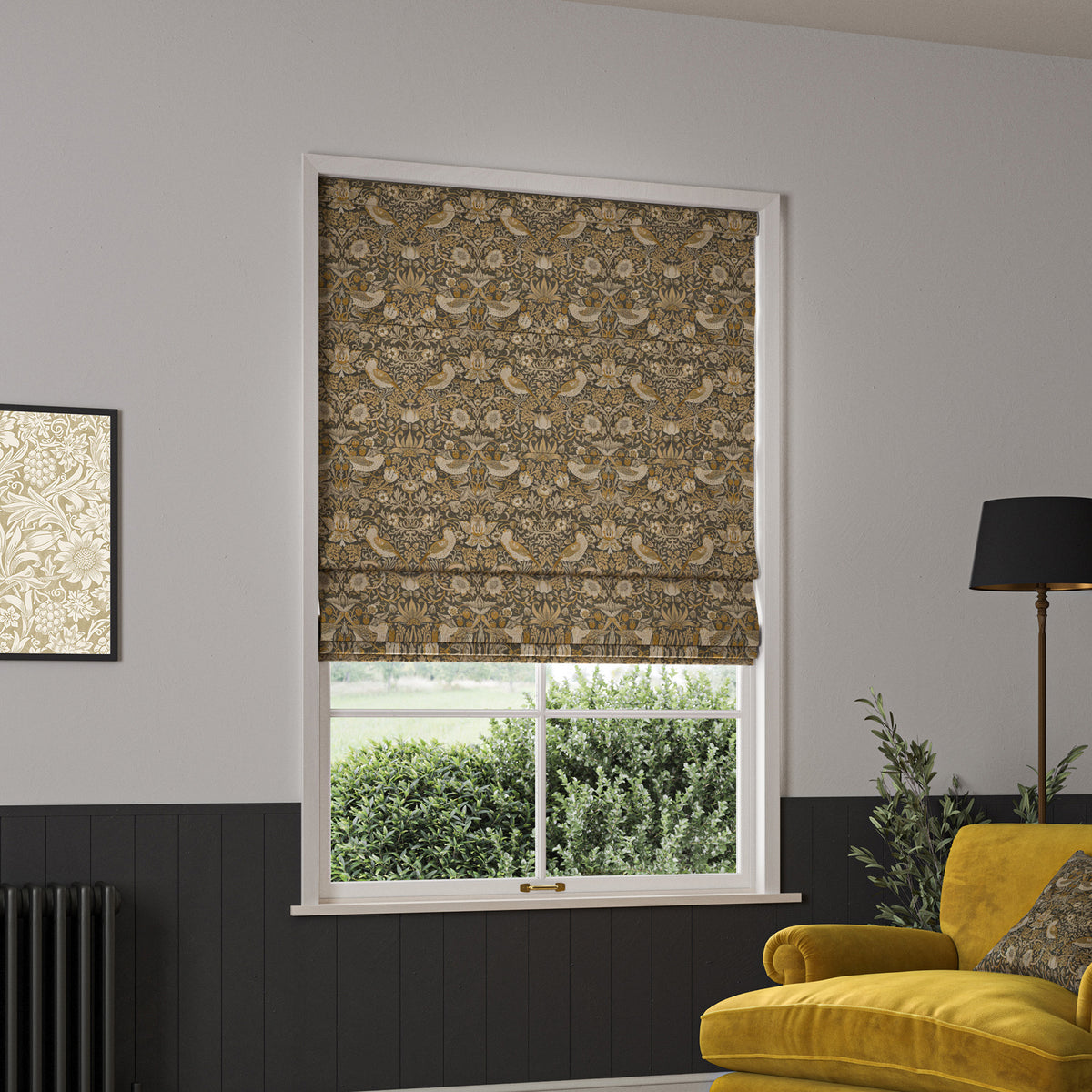 William Morris Strawberry Thief Velvet Made to Measure Roman Blind Flint