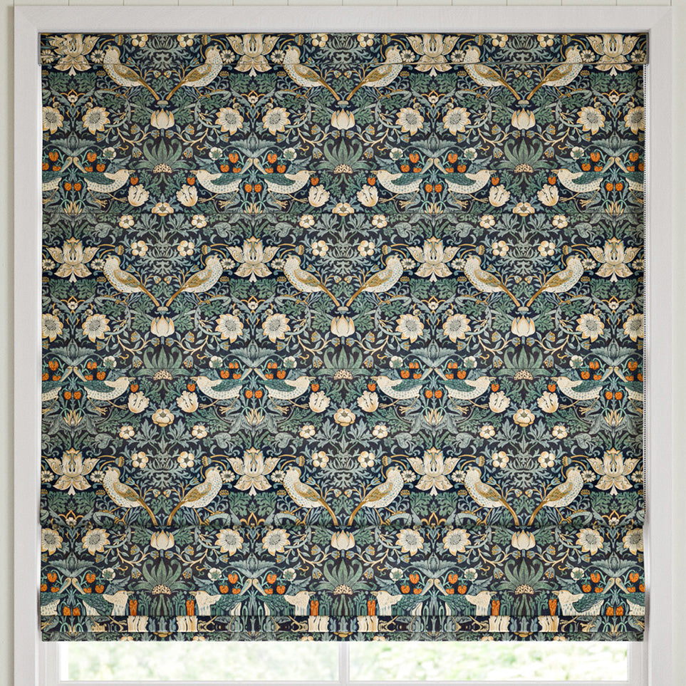 William Morris Strawberry Thief Velvet Made to Measure Roman Blind Indigo