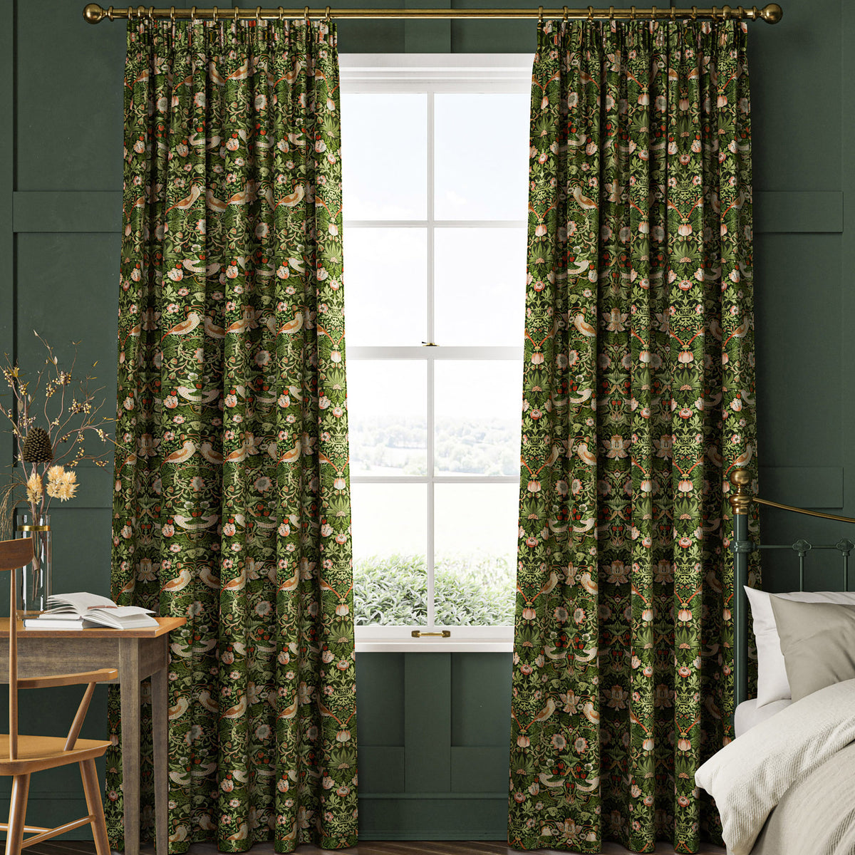 William Morris Strawberry Thief Velvet Made to Measure Curtain Nettle