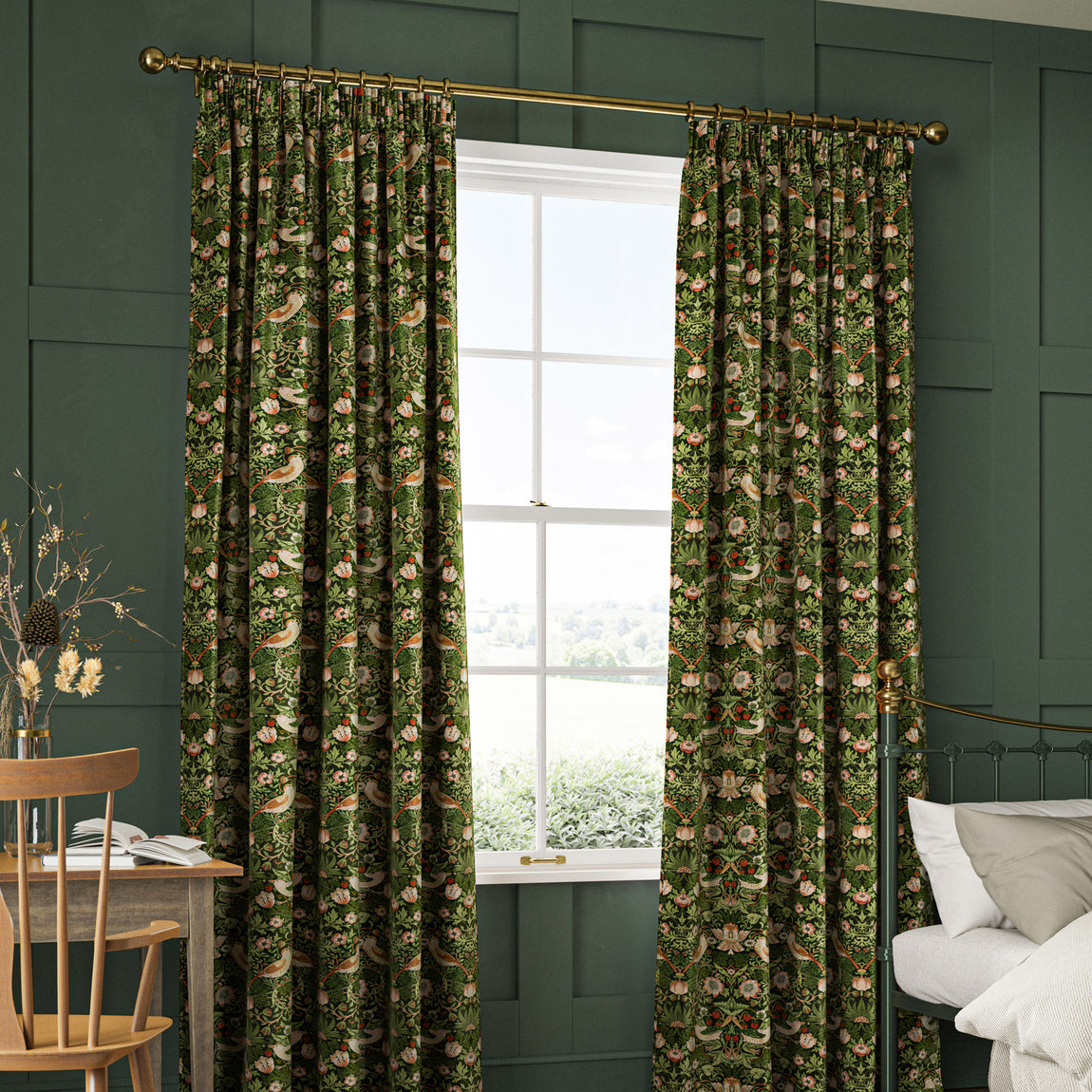 William Morris Strawberry Thief Velvet Made to Measure Curtain Nettle