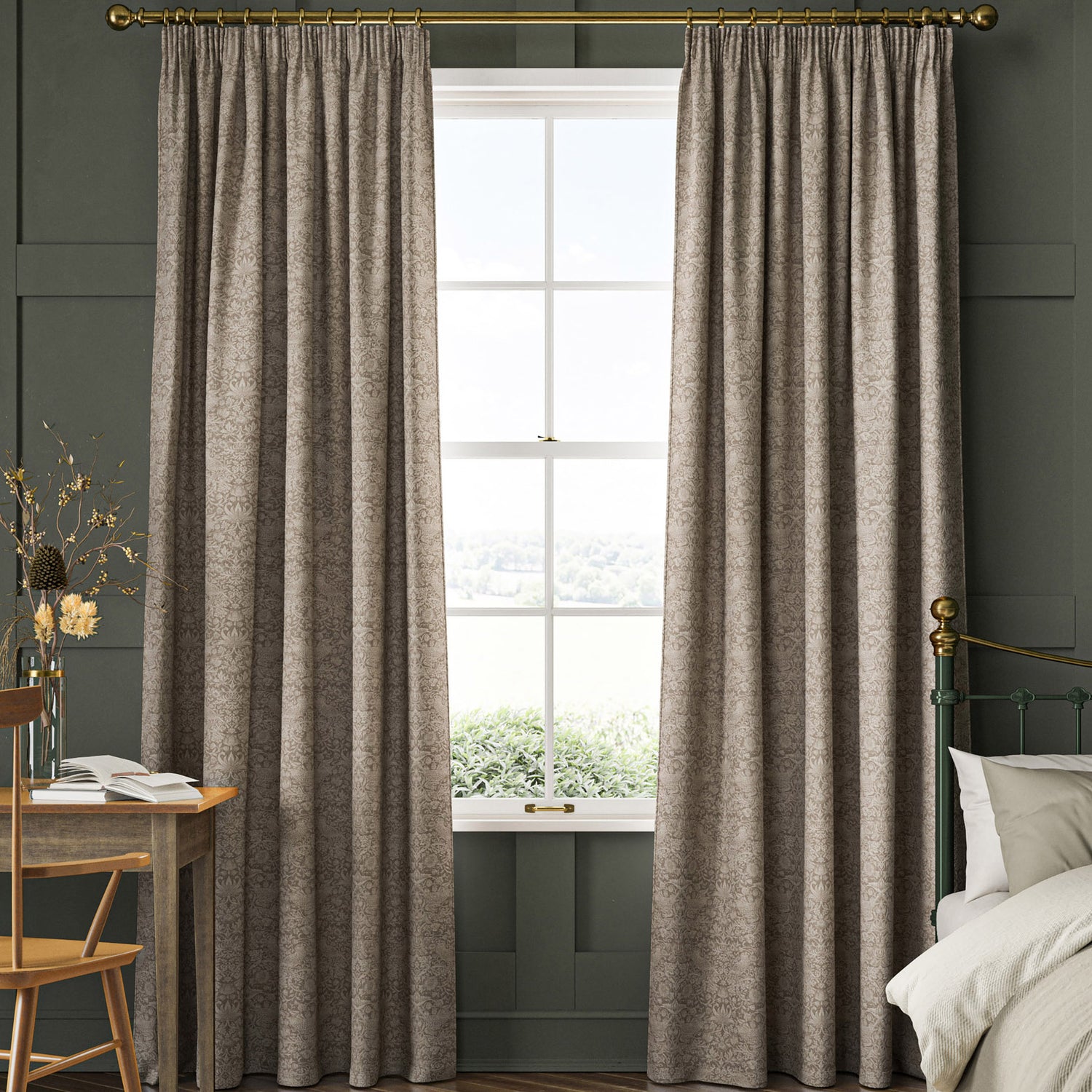 William Morris Strawberry Thief Woven Made to Measure Curtain Limestone