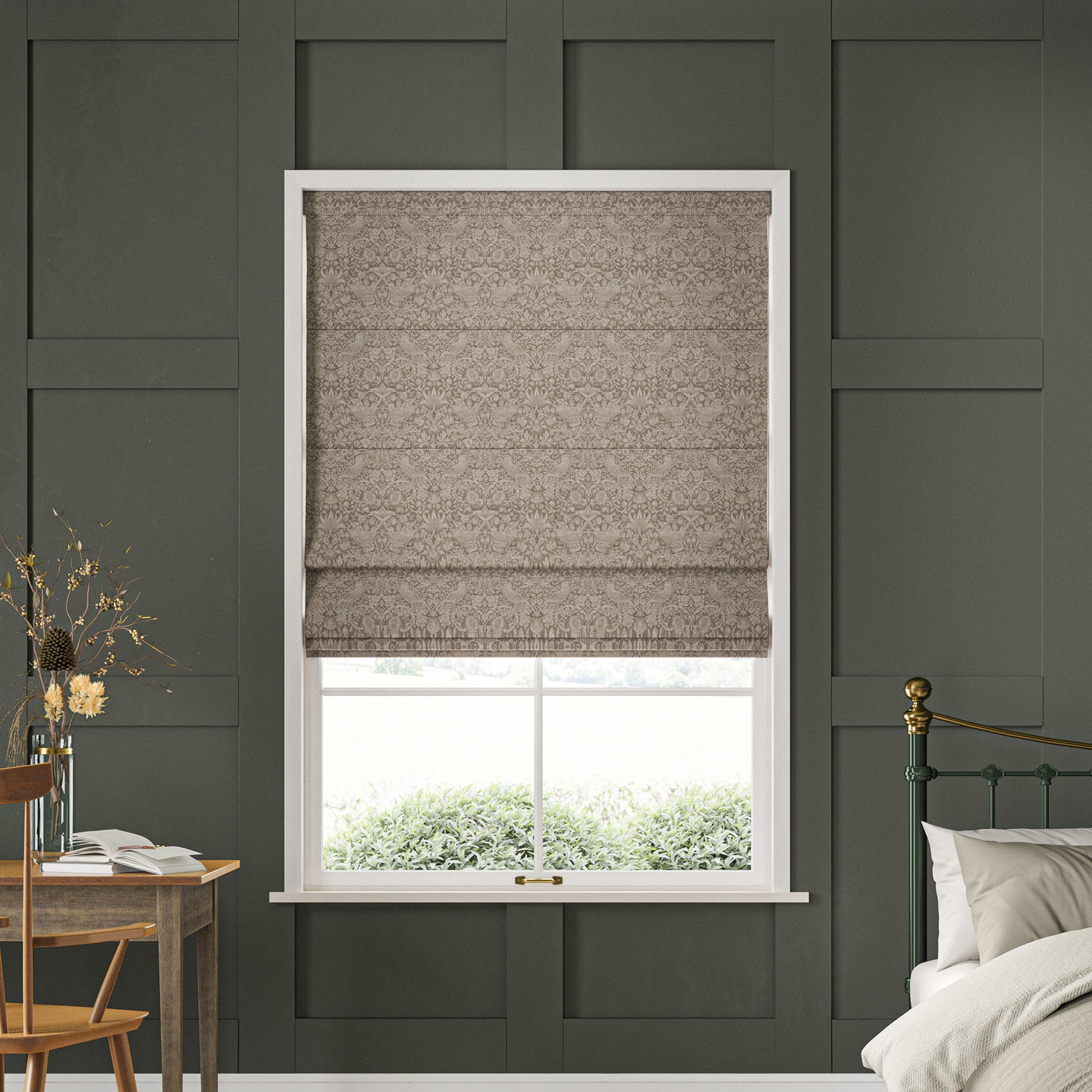William Morris Strawberry Thief Woven Made to Measure Roman Blind Limestone