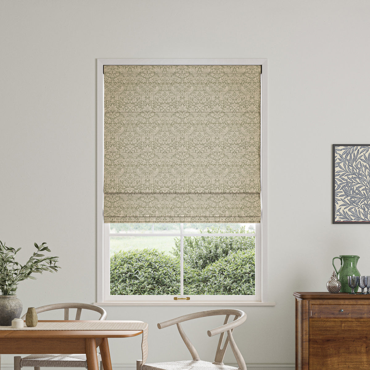 William Morris Strawberry Thief Woven Made to Measure Roman Blind Sage